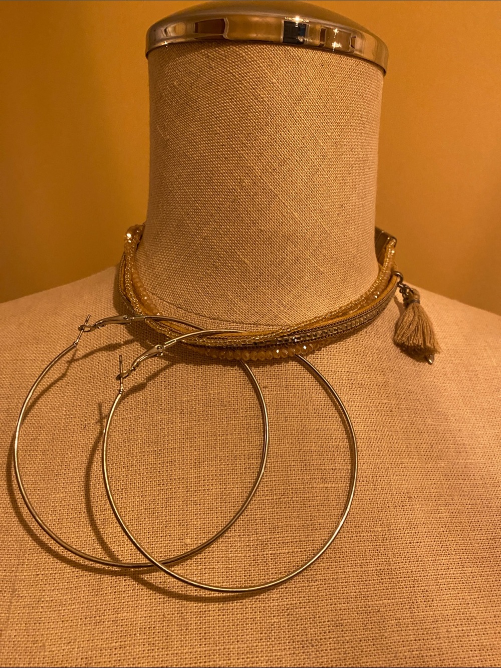Silver tone w Golden beaded Multi-Strand Choker with Tassel earrings INCLUDed ⭐️